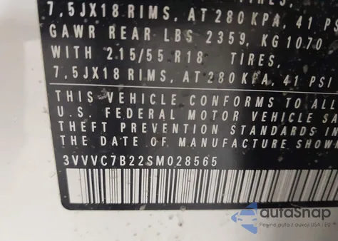 2025 Volkswagen Taos 1.5T Se z USA, uszkodzony, nr VIN 3VVVC7B22SM028565